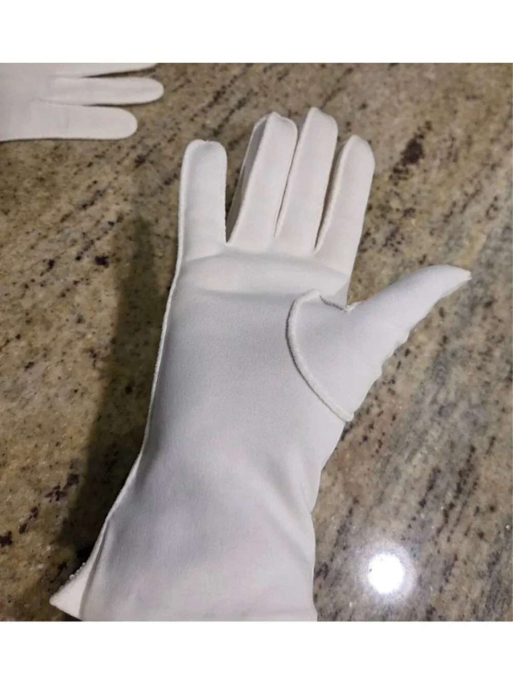 Vintage Womens Size L Off-White Cotton Stretch Formal Gloves Beaded Scallop...